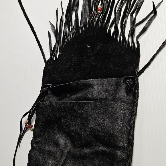 Vintage Soft Leather Fringe Crossbody Purse  w/ Beads - Picture 3 of 12